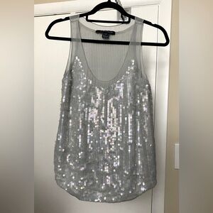 French Connection Silver Gray Sequin Chiffon Camisole Top Size 0